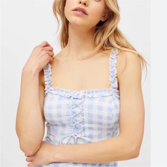 Urban Outfitters Blue and White Gingham Mini Dress - Picture 3 of 16